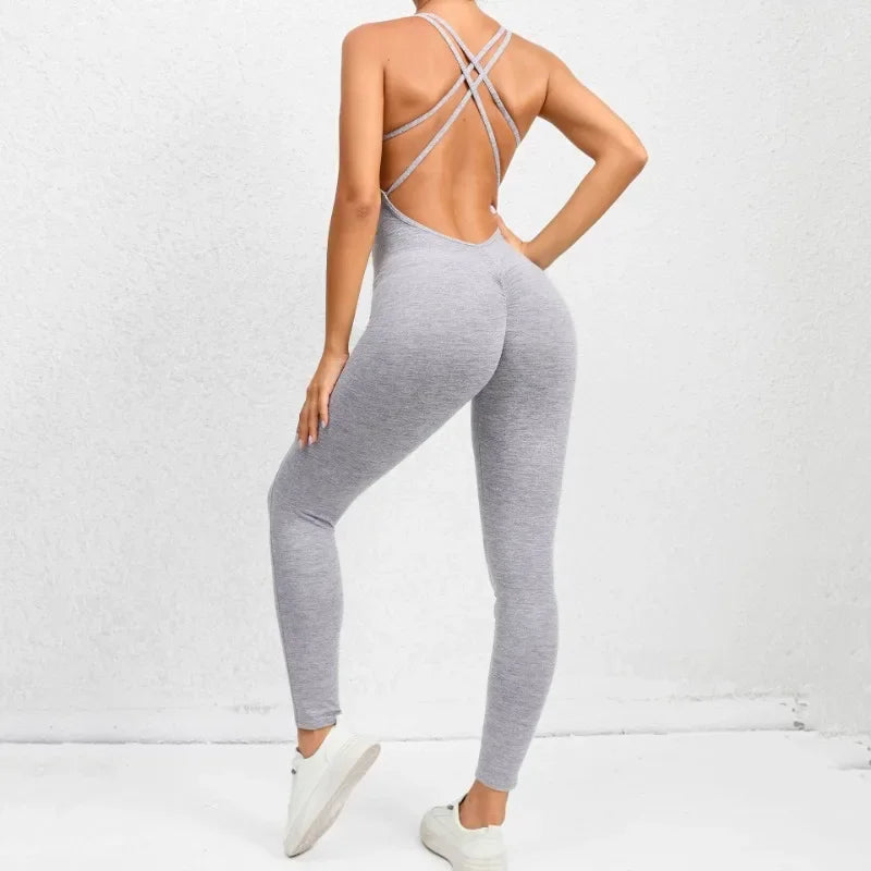 Seamless High-Waisted Peach Hip Yoga Jumpsuit for Women - Fast Drying Sweat-Wicking Tight Running Sports Jogging Gym Activewear