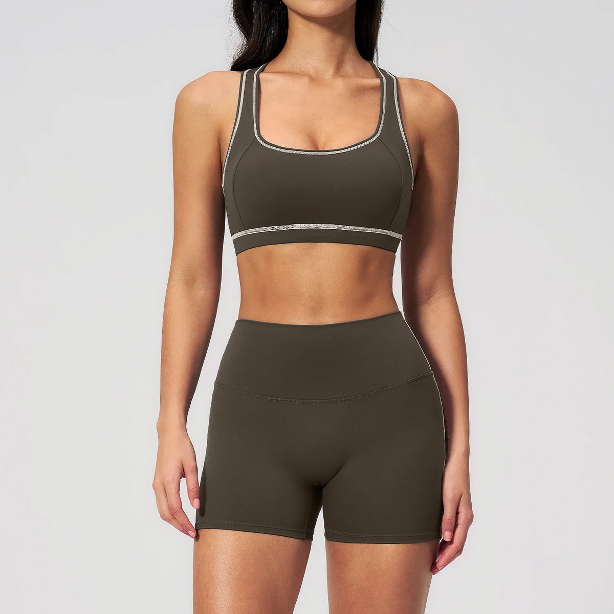Summer New Color Contrast Yoga Set Women Tight I-shaped Back Sports Bra Versatile Fitness Suit High Waist Shorts Workout Clothes