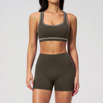 Summer New Color Contrast Yoga Set Women Tight I-shaped Back Sports Bra Versatile Fitness Suit High Waist Shorts Workout Clothes