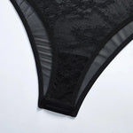 Toucheart Sexy Mesh Patchwork Embroidery Jumpsuit For Women Lace Sling Underwear Solid Color Sexy See-Through Backless Jumpsuit
