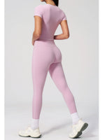 2PC Color Contrast Yoga Suit Women Short Sleeve Square Collar Slim Sports Top Fitness Suits Outdoor Exercise Leggings Tracksuit
