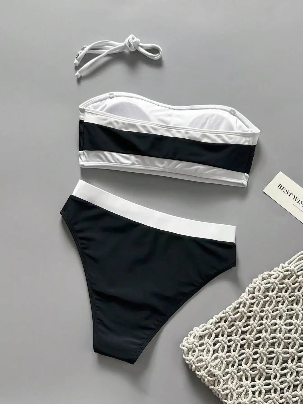 Sexy White Black Patchwork Bikini Set 2026 Women Bandeau Push Up Bra High Waist Swimsuit Beach Bathing Suit Holiday Swimwear