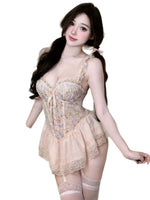 Sexy French Style Light Luxury Sexy With Chest Pads Pure Desire Floral Print Dress Backless Deep V Sleeveless Dress Elegant MO9K