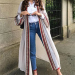 White Chiffon Long Maxi Kimono Cardigan Women Beach Cover Up Embroidery Edge with Belt Tunica Kaftans Femininos Beachwear 2026