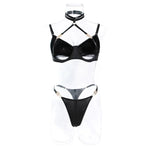Toucheart 2-Piece Set Sexy Lingerie Women See-Through Halter Neck Comfortable Garter Socks Solid Color Hollow Out Underwear Set