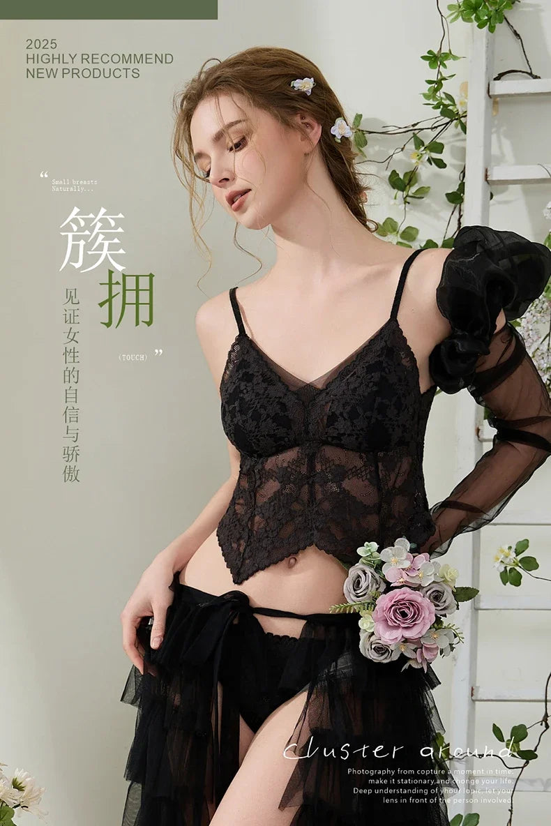 Summer French Lace Halter Bra Set Pure Sensual Beachwear Lightweight Mesh Bralette Backless Wirefree Comfort AU MOYISU Sexy Bra
