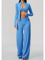 3 PCS Yoga Sets Women Long Sleeve Zipper Slim Jacket+sports Bra+high Waist Flare Pants Fitness Suits Gym Exercise Athletic Wear