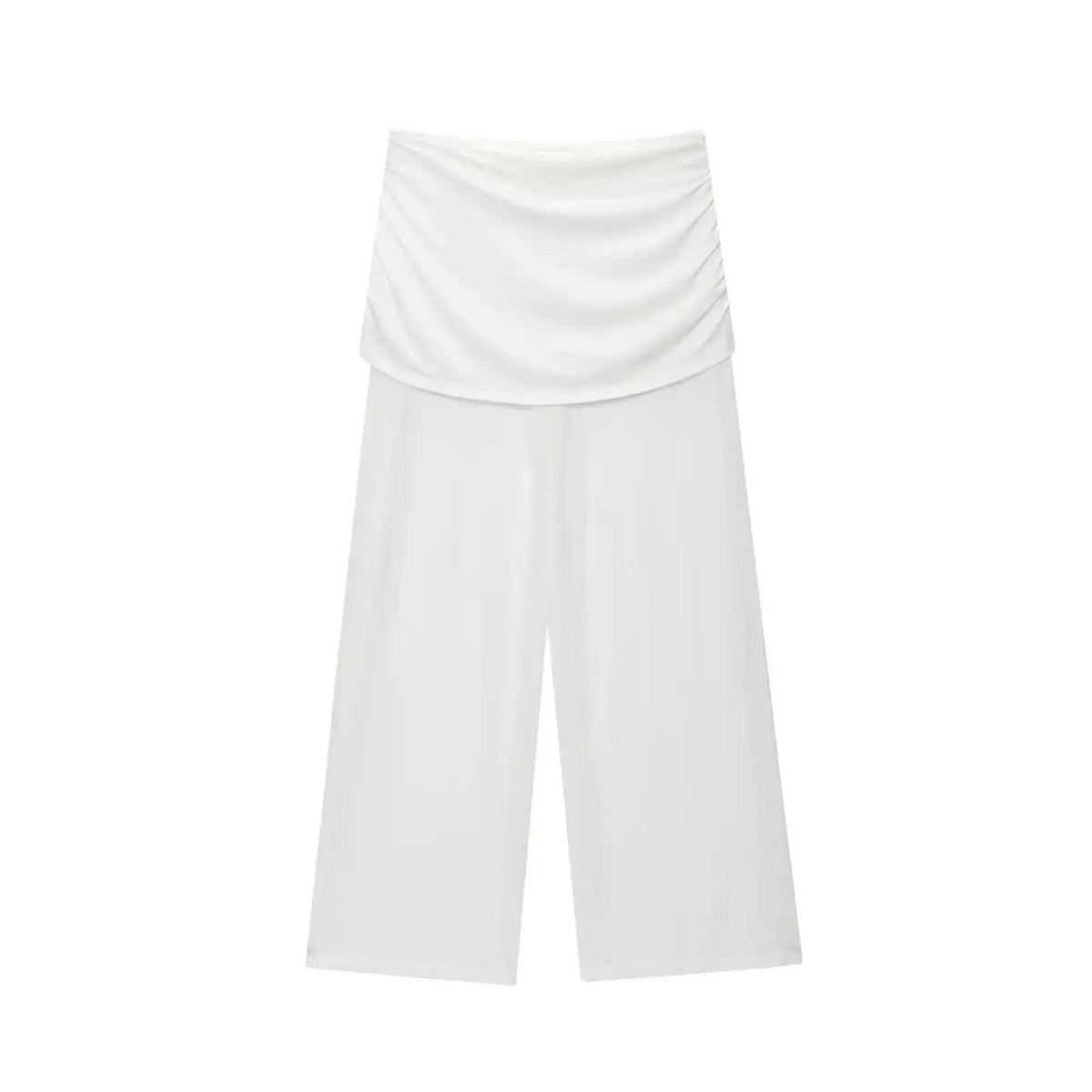 Women's One Shoulder Top Long Pants Set White Strapless Ruched Crop Top And Mesh Flare Pants Two Piece Set Out Party Outfit LNBK