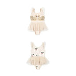 Princess Mesh Swimsuit Baby Girl Swan Cherry Sling Cute Swimming Suit Quick Drying Sun Protection Swim Wear with Cap H8126