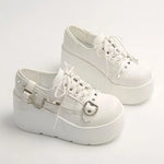 New Arrival Gothic Black Rivets Platform Creepers Shoes White Chain Decor Goth Creepers Chunky Lace Up Lolita Casual Shoes