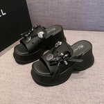 Metal Decor Chunky Platform Sandals Women 2026 Summer Open Toe High Heels Clogs Slippers Woman Bowknot Wedge Heel Sandles Female