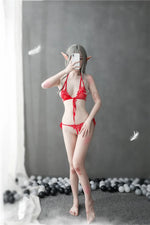 Ultra-Thin Women's Lace-Up Gathering Bra Briefs Set Sexy 2-Piece Lingerie Unlined Fashionable Erotic Clothing for Girls