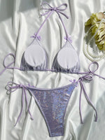 Sparkling Glitter Halter Bow Bikini Female Swimsuit Women Swimwear Two-pieces Bikini Set High Cut Bather Bathing Suit Swim Lady