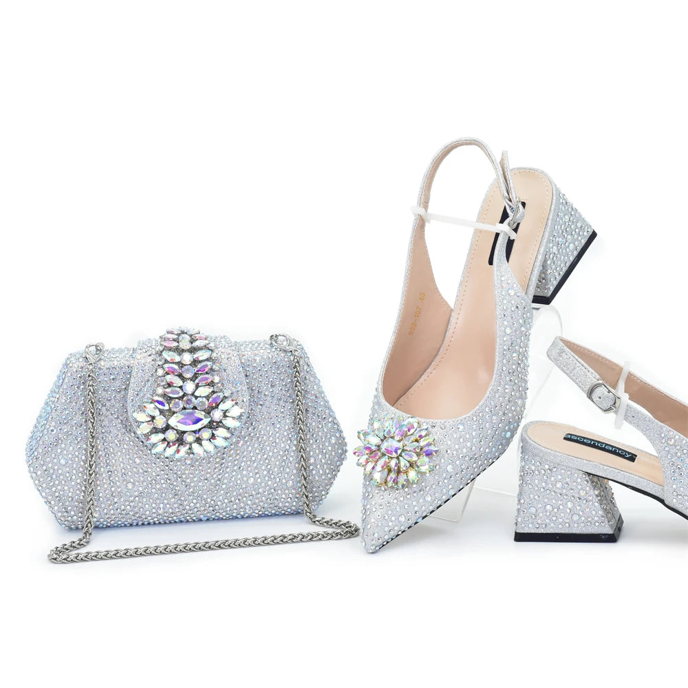 doershowbeautiful Italian Shoes And Bag Sets For Evening Party With Stones Italian Leather Handbags Match Bags!HGH1-1