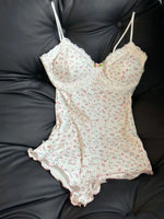 Women SexyFloral Print Bodysuit Lace Trim Sleeveless Slim Fit Leotard Summer Jumpsuit Romper Sexy Underwear Nightwear Lingerie