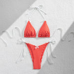 DEKA Brazilian Red Plaid Bikini Set Women Cut Out Swimsuit Print Swimwear High Waist Triangle Micro Two Piece Suit Biuqini Beach