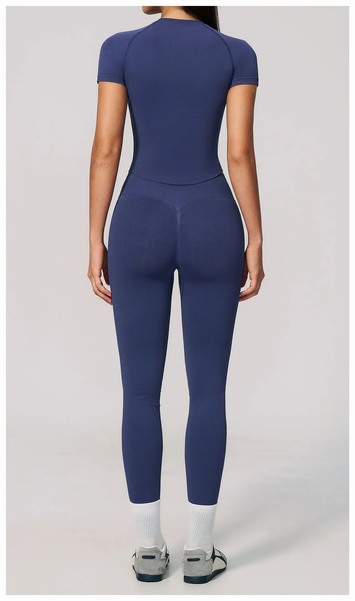 2PCS Women's Tracksuit Seamless Yoga Set Short Sleeve O Neck Workout T Shirts Fitness Suit Tight Hip Lifting Leggings Gym Sets