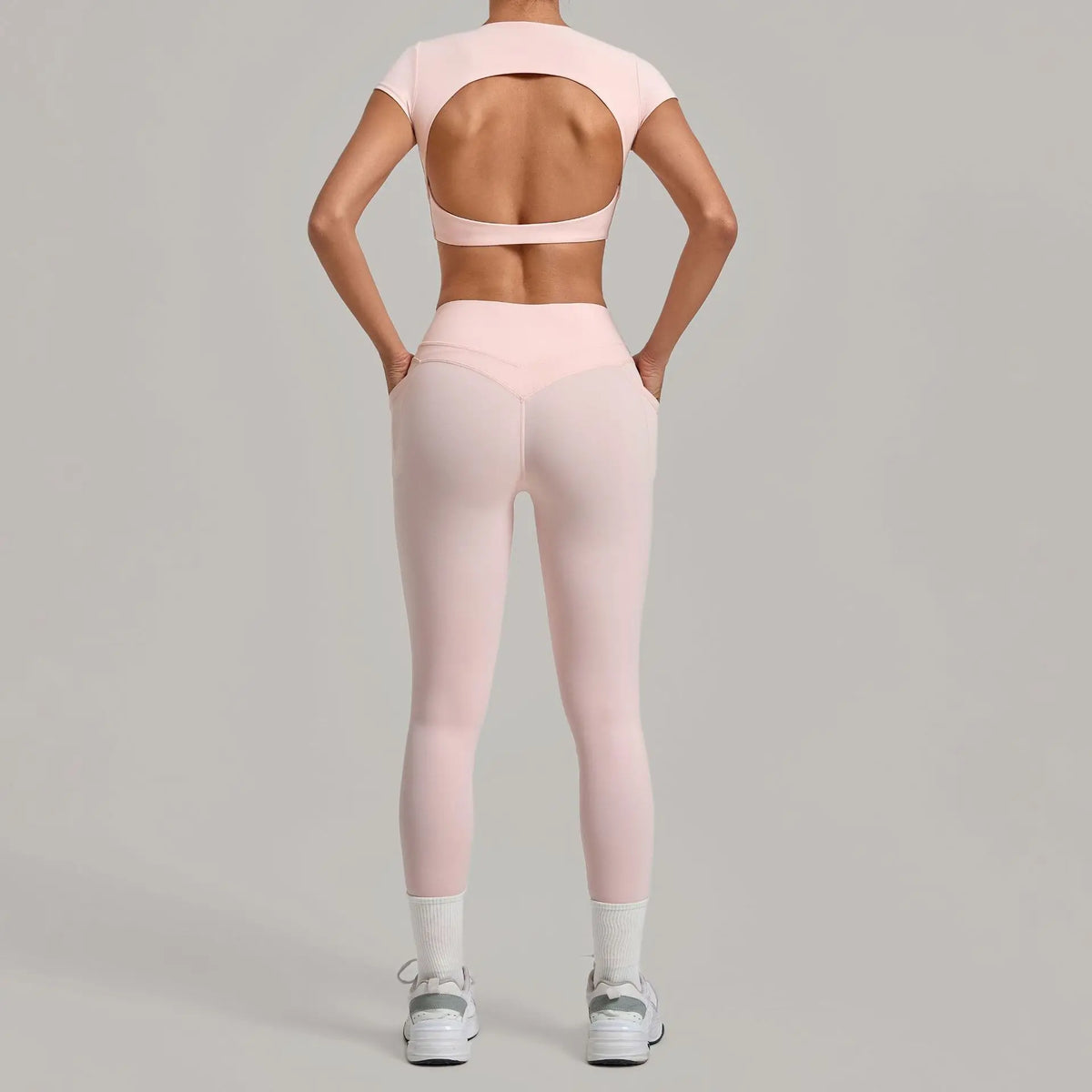 Women's Seamless Yoga Sets Sports Running High Waist Hip-lifting Pants Backless Short-sleeve Suits Workout Fitness Leggings Sets
