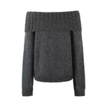 Foridol Slash Neck Dark Grey Mohair Women Sweater Pullover Femme Casual Loose Trendy Style Autumn Winter Knitted Pullover