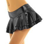 Erotic Lingerie Mini Sexy Skirt Club Wear Exotic Women's Skirt Elastic Waist Sexy Faux Leather Mini Micro Dress