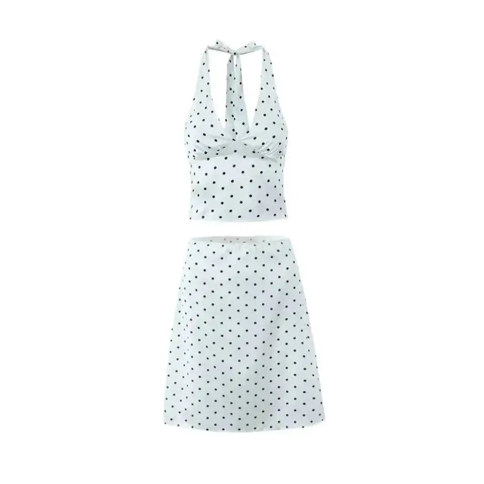 2026 Women Vintage Black White Polka Dot A-line Knee Length Skirt Sexy Low Waist Holiday Summer Skirts Slim Mini Skirts J7L2