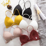 Women Simple Bra Triangle Cup Thin Straps Wrapping Chest Front Buckle Wireless Ribbed Bra Sexy Sports Cross Back Bra