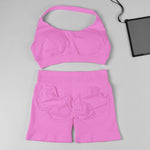STOUREG Women's Fashion 2 Piece Sports Set Lace Up Sports Bra Seamless Shorts Leggings Yoga Gym Fitness Running Tracksuit
