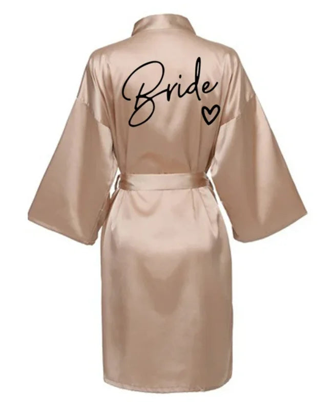 Wedding Party Team Bride Robe With Black Letters Kimono Satin Pajamas Bridesmaid Bathrobe SP001
