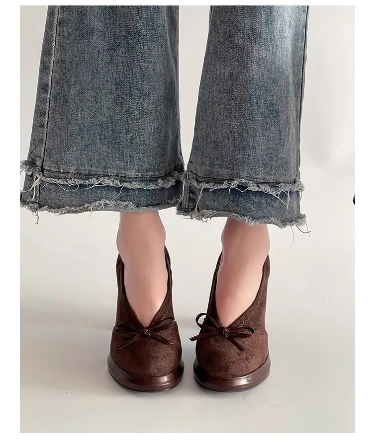 Spring Autumn Platform Mary Jane Shoes Women Thick High Heels Shoes Vintage Slip on Butterfly-knot Pumps 2026 New