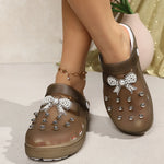 Pearls Bow Decor Platform Mules Sandals Women 2026 Anti Slip Sole Slip On Clogs Shoes Woman Breathable Thick Botom Beach Sandles
