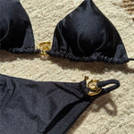 Solid Orange Swimwear Metal Ring String Halter Triangle Micro Bikini Thong Sexy Swimsuit Women 2026 Bathing Suit Bikinis Sets