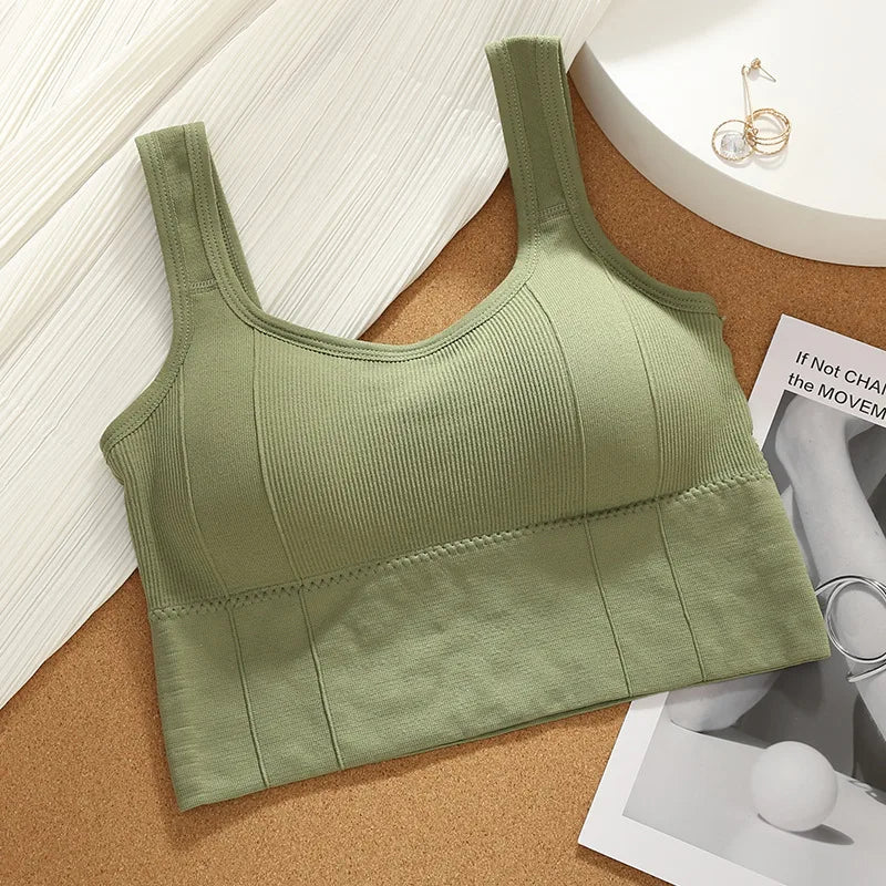 Women Crop Top Padded Tank Top Sports Bra Seamless Underwear Summer Fitness Casual Streetwear Camisole Removable Pads