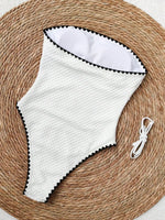 S - XXLSplicing Wrinkled Bandeau One Piece Swimsuit Women Swimwear Female Slim Monokini High Cut Bathing Suit Swim Beachwear