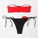 Sexy Bikini Set 2025 Bandeau 3D Flower White Black Contrast Push Up Micro Swimsuit Brazilian Cut Out Bathing Suit Thong Swimwear