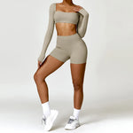Hearuisavy Summer 2PCS Long Sleeve Gym Set Women Yoga Clothes Quick-Drying Sportswear Running Leggings Workout Sports Crop Top