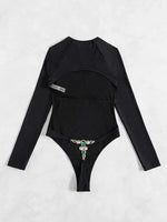 New Long Sleeve G String Diamond Bikini Female Backless Swimwear One Piece Swimsuit Women Monokini Sexy Bather Bathing Suit Swim
