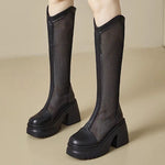 Sexy Mesh Hollow Boots Woman Summer 2025 Solid Size Zipper Mid-Calf Boots for Women Fashion Round Toe Platform Shoes Lady