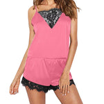 Women Satin Pajama Set Lace Trim Cami Top and Shorts Sleepwear Soft Sleeveless Nightwear Summer Home Lounge Wear Outfit