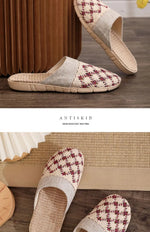 Women Indoor Linen Slippers 2025 Spring Summer Shoes Anti-slip Light Weight Breathable Lace Couples Home Floor Slides