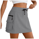 Women Cargo Skirts Drawstring Waist Quick Drying Mini Skirt With Pockets Hiking Golf Sports Tennis Skirt With Built In Shorts