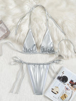 DEKA Mini PU black Micro Bikini Set Triangle Swimwear Women Shiny Thong Swimsuit Swim Wear Halter Two Peice Beachwear