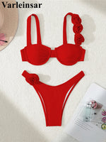 Sexy 3D Flowers Underwired Bikini Women Swimwear Female Swimsuit Two-Pieces Bikini Set Brazilian Bather Bathing Suit Swim V7970