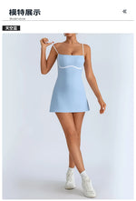 Women's Tennis Dress Summer Sleeveless Pink Contrast Workout Yoga Dresses Build in Shorts Fashion Tight Fitting Skirts Suit