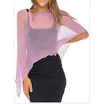 Combhasaki Women Knitwear Bikini Cover-up See-through Solid Off Shoulder Irregular Triangle Hem Loose Pullover Summer Beach Tops