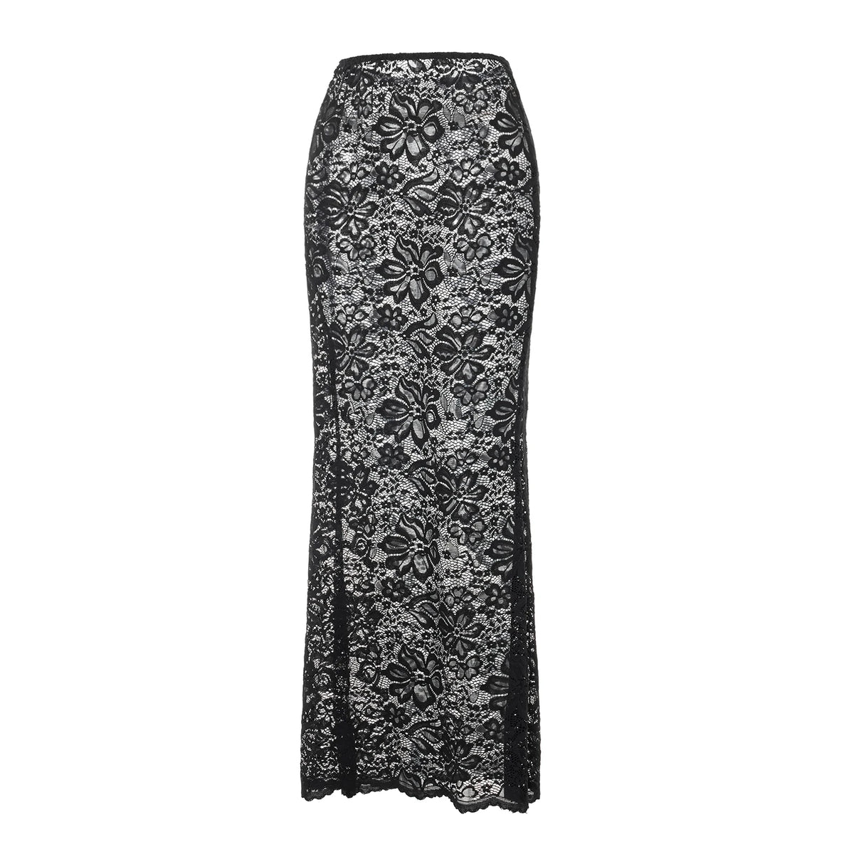 Summer Women's Sheer Floral Lace Elegant Skirt Elastic Waist See Through Sexy Long Skirt for Party Beach Streetwear
