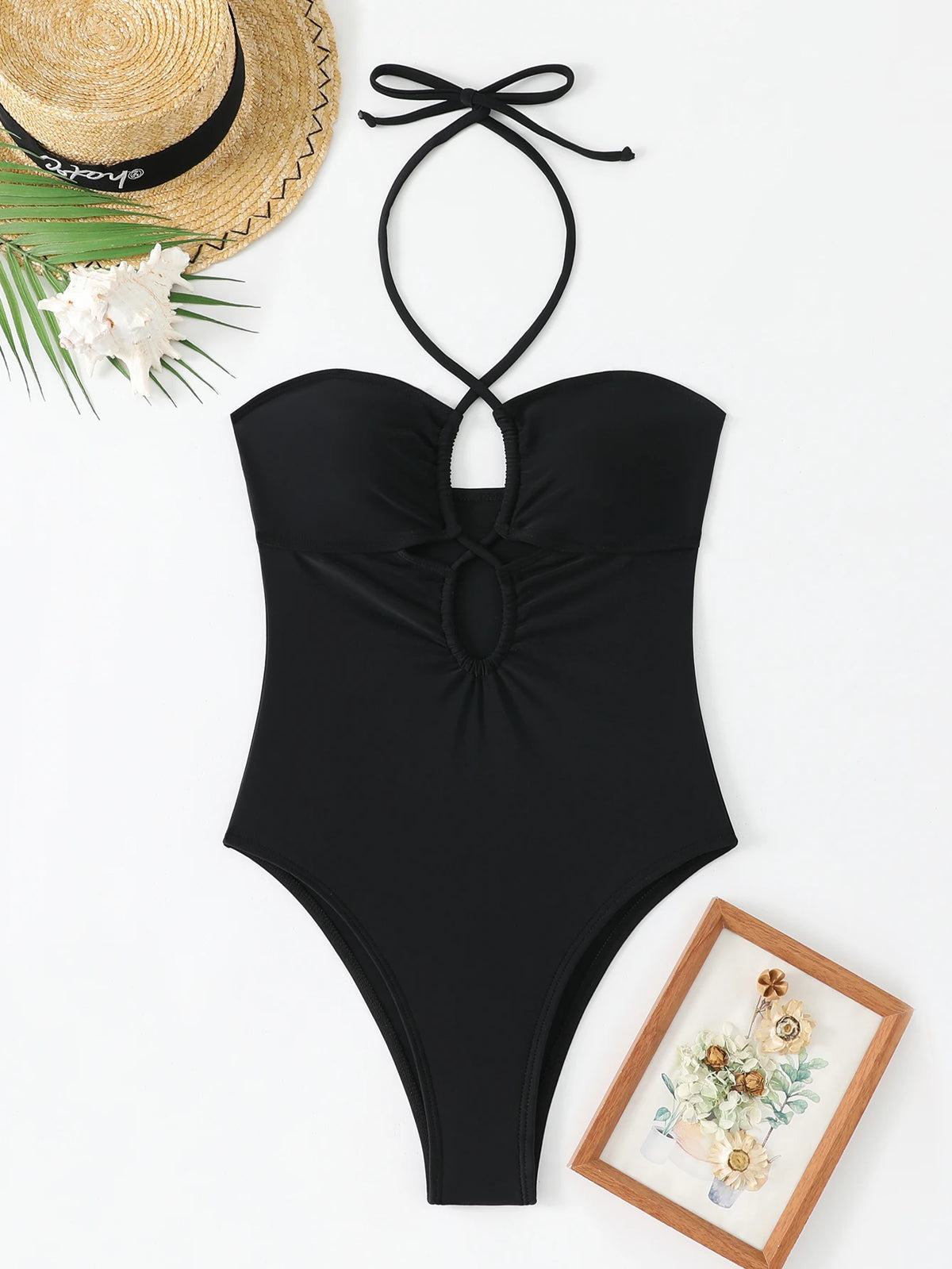 2026 Halter Swimsuit One Piece Solid Hollow Swimwear Women Sexy Bathers Bathing Swimming Swim Suit Female Beachwear
