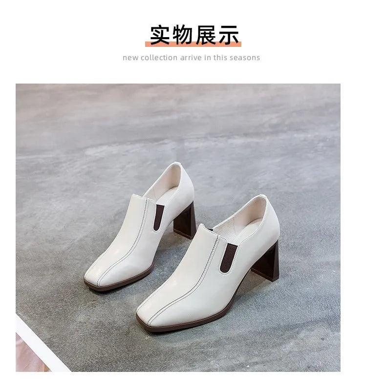Botas Femininas Women Fashion Square Toe Chunky High Heels Ankle Boots Lady Casual Leather Autumn Short Boots Botas De Mujer
