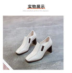 Botas Femininas Women Fashion Square Toe Chunky High Heels Ankle Boots Lady Casual Leather Autumn Short Boots Botas De Mujer