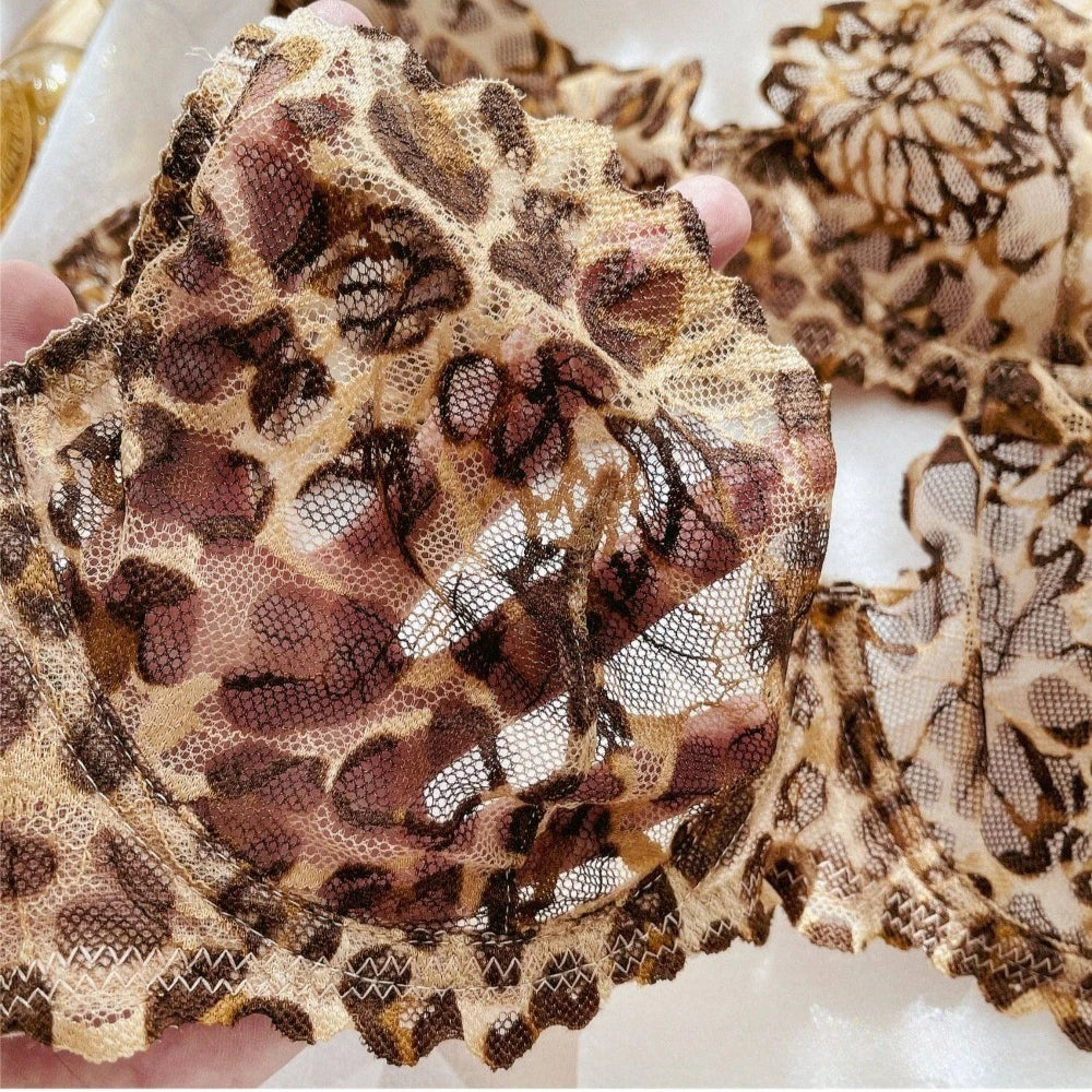 Summer Ultra Thin Women Lingerie Set Sexy Leopard Print Bra French Lace Flowers Embroidery Underwear Breathable Intimates Bras