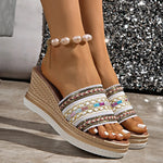 Bohemian Style Wedges Sandals for Women 2026 Summer High Heels Platform Slippers Woman Plus Size 43 Thick Sole Rome Sandals